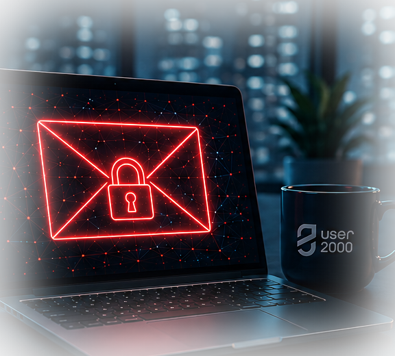 Laptop with encrypted email visualisation